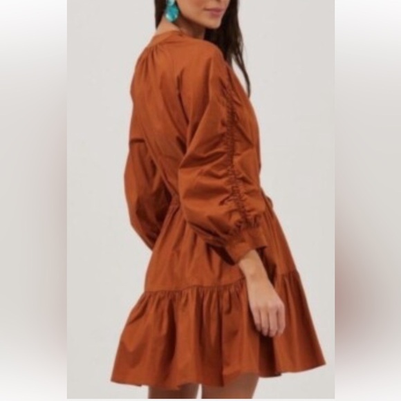 Astr The Label Ruched Flounce Shirtdress Long Sleeve Buttoned brown Small.  E32 - Picture 1 of 17
